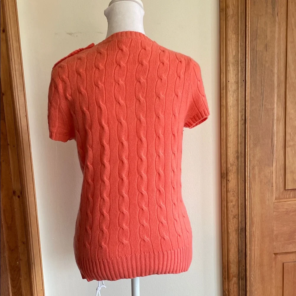 J. Crew Vibrant Coral Cashmere Short Sleeve Crewneck Cardigan S